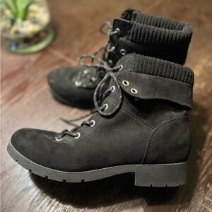 St. John's Bay Black Suede Combat Boots